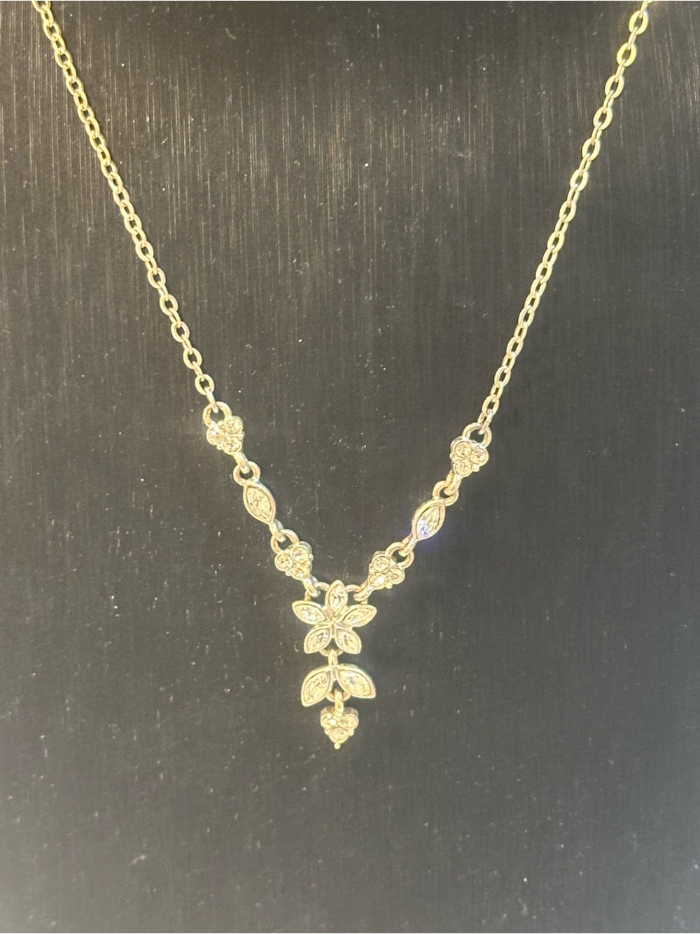 NAPIER Rhinestone Flower Cluster Y-Drop Silver Tone Necklace